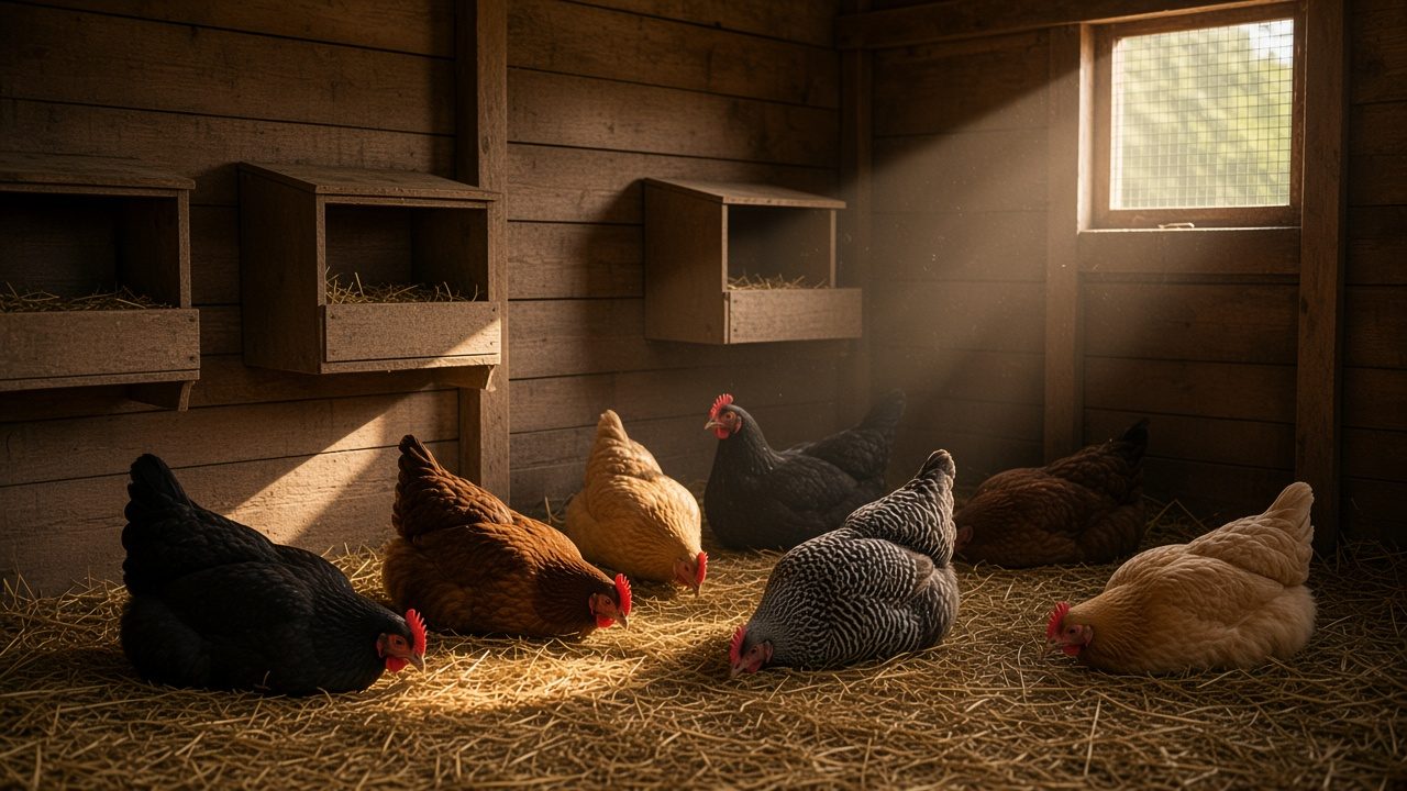 Light and nest boxes for laying flocks